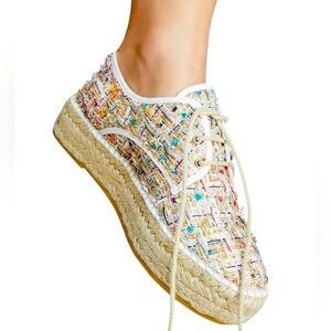Anthropologie Lace-Up Tweed Espadrille Sneakers, Multicolor, Euro 41/ US 10